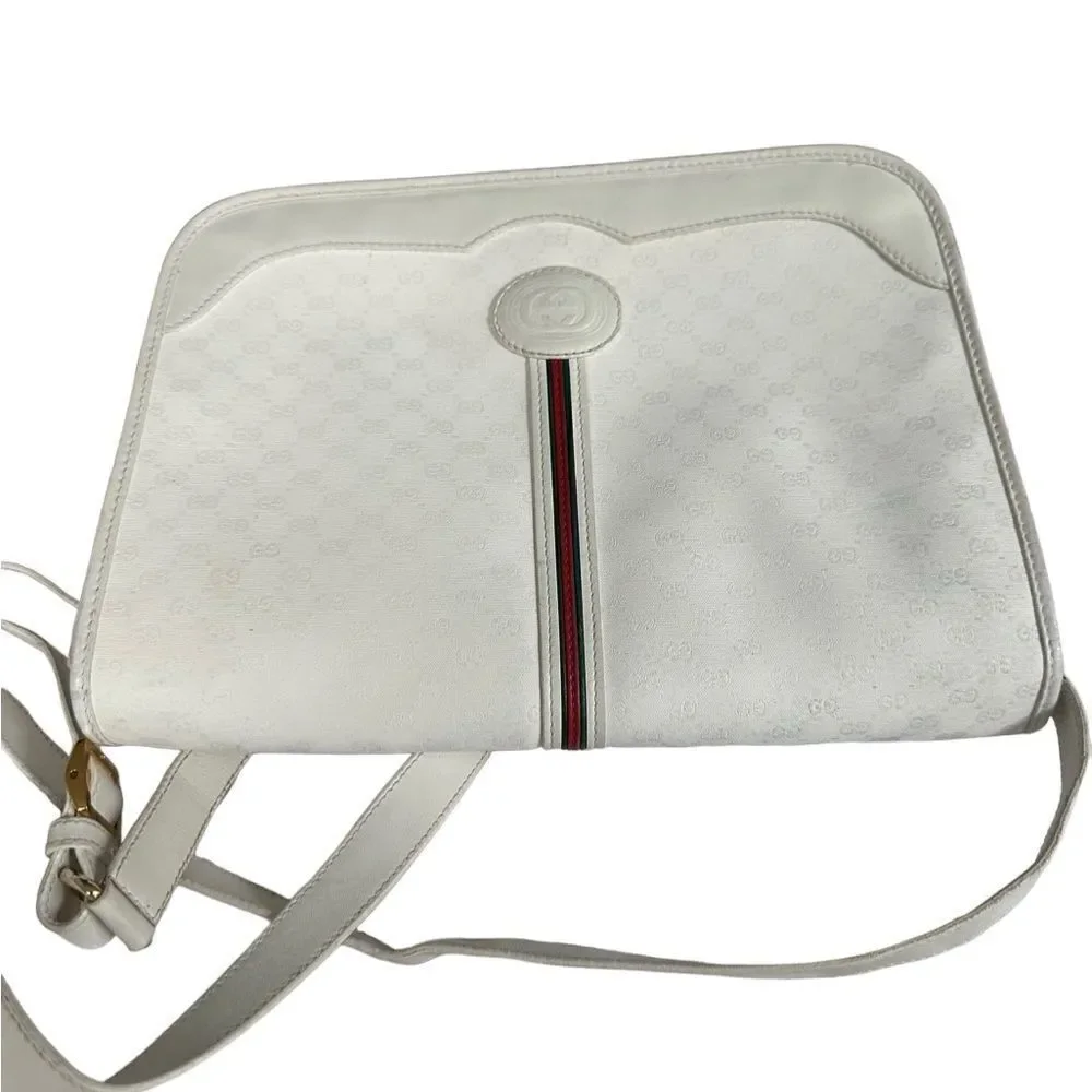Gucci white gg canvas and leather crossbody bag